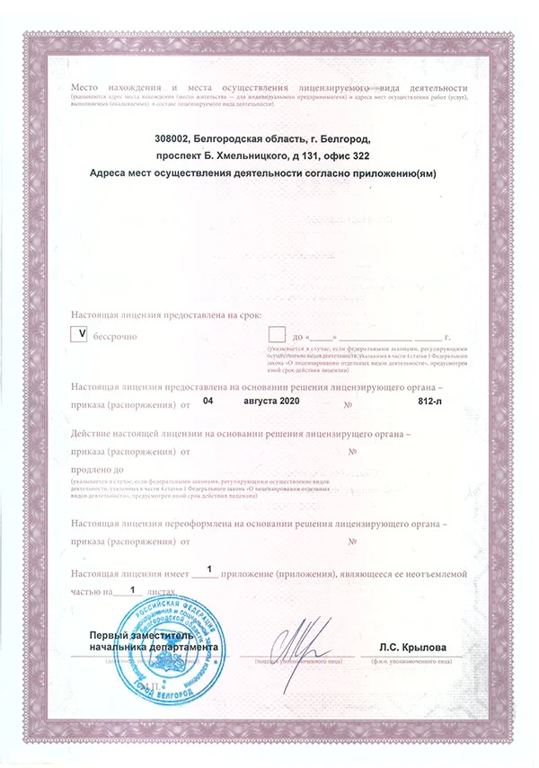 Сведения об адресе деятельности