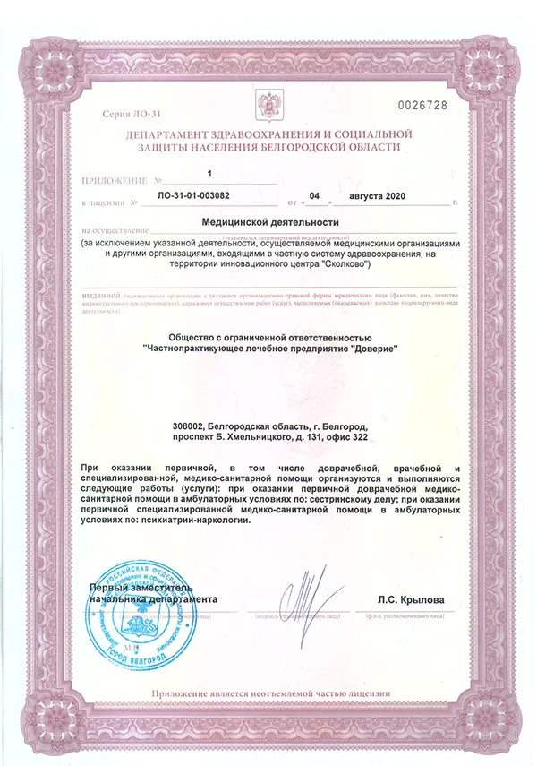 Приложение к лицензии